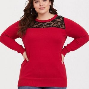Torrid Red sweater with Black lace